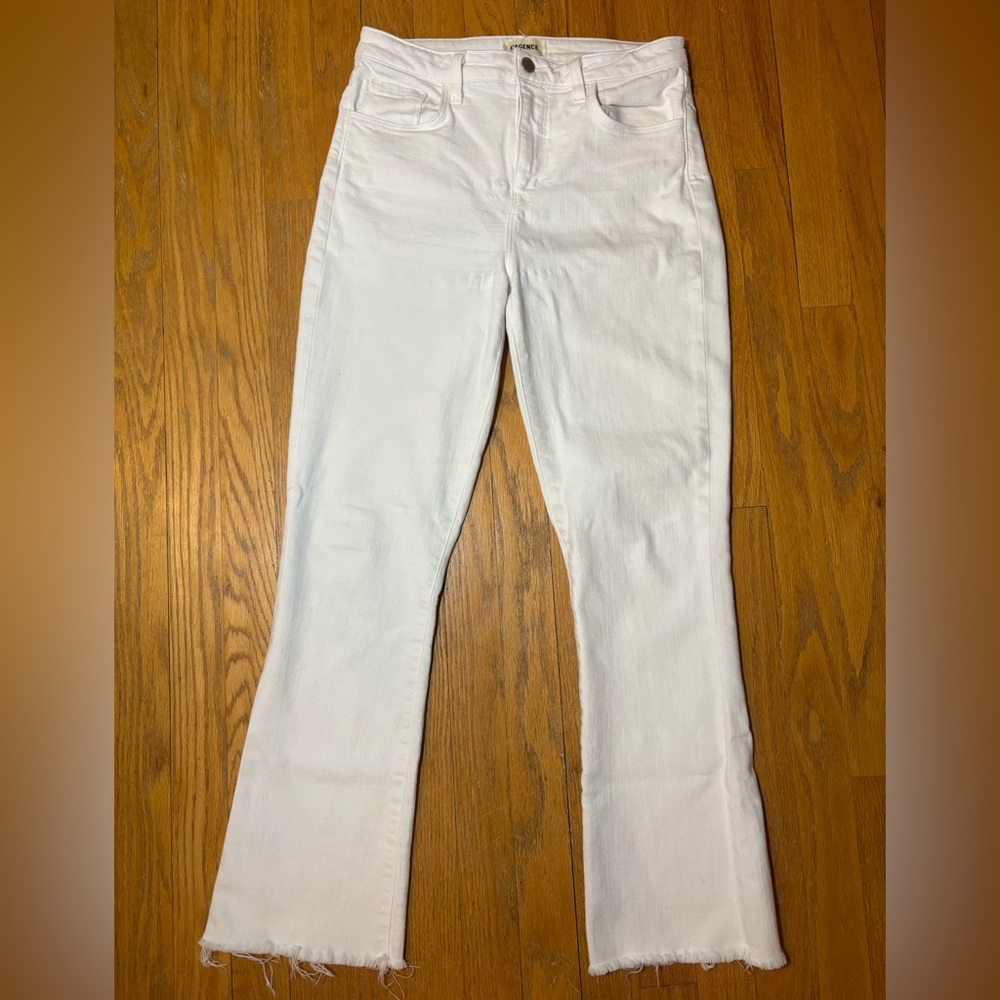 L'Agence Ruth High Rise Stretch Straight Leg Jeans Vintage White Size 28 $275